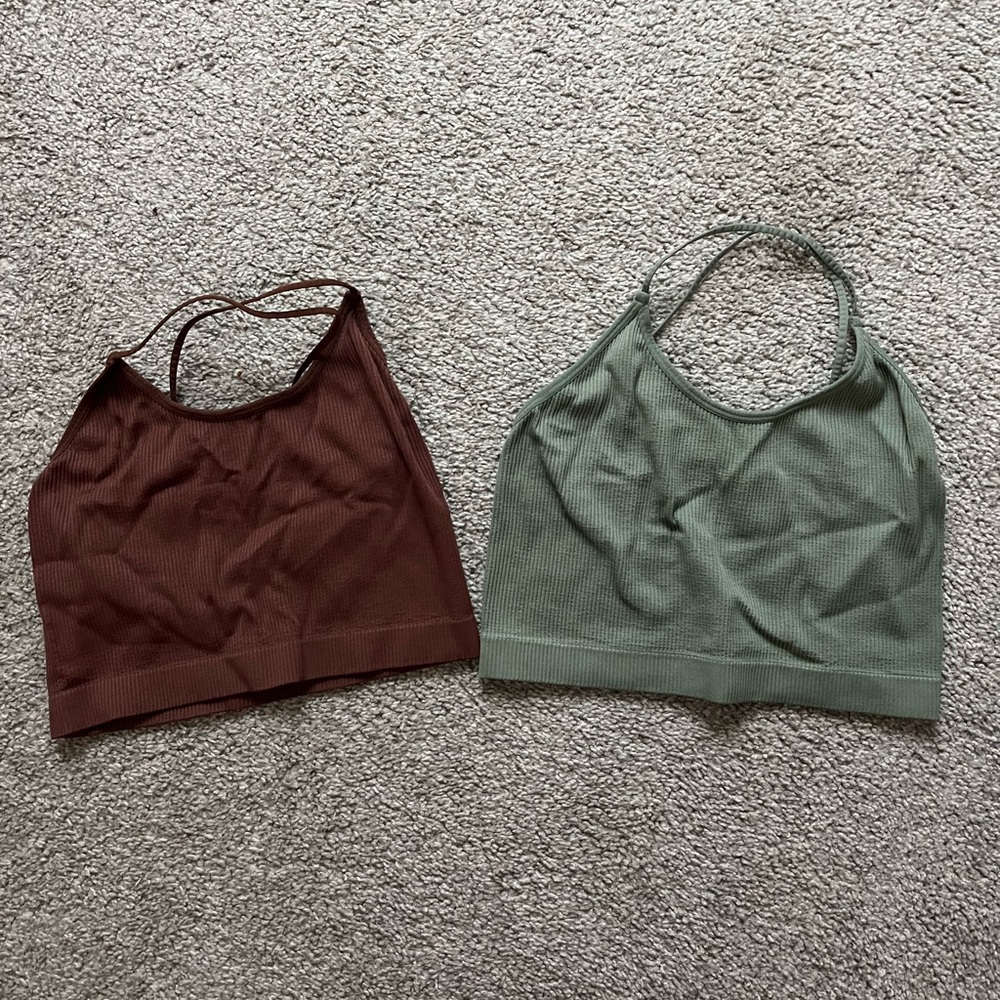 Strapped back ribbed bralettes